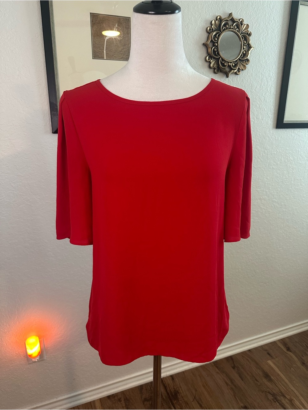 LOFT Red Flutter Sleeve Blouse
